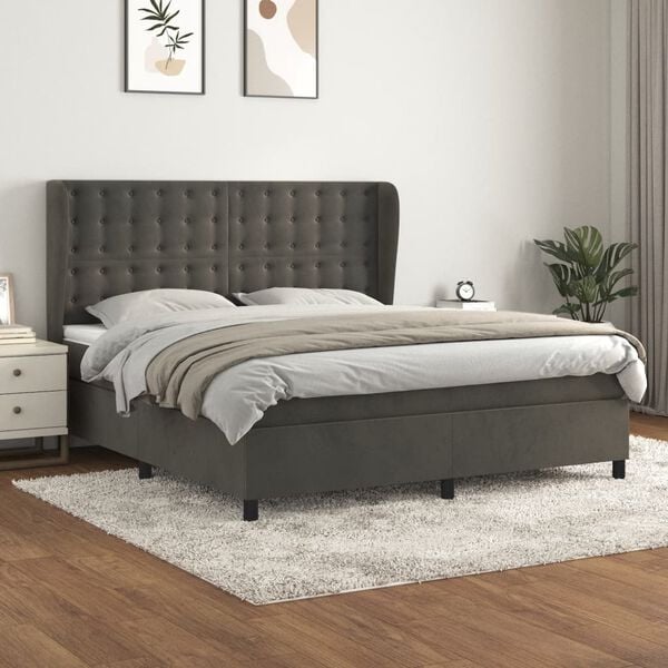 vidaXL Box spring postel s matrací tmavě šedá 180x200 cm samet