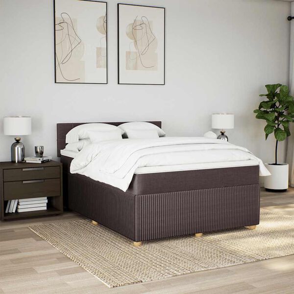 vidaXL Box spring postel s matrac&iacute; tmavě hněd&aacute; 140x190 cm textil