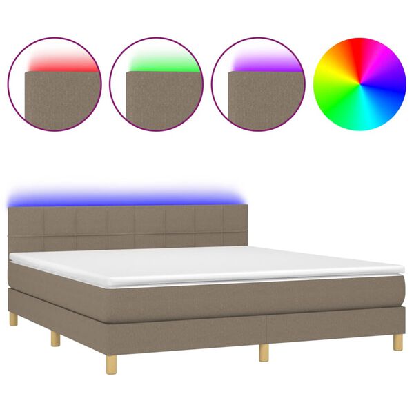 vidaXL Box spring postel s matrac&iacute; a LED taupe 180x200 cm textil