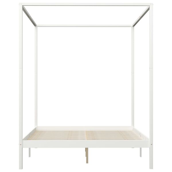 vidaXL R&aacute;m postele s nebesy 4 z&aacute;suvky b&iacute;l&yacute; masivn&iacute; borovice 180x200 cm