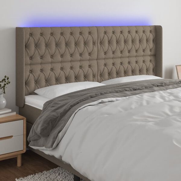 vidaXL Čelo postele s LED taupe 203 x 16 x 118/128 cm textil