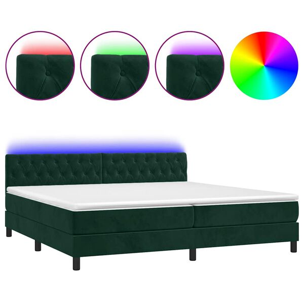 vidaXL Box spring postel s matrac&iacute; a LED tmavě zelen&aacute; 200x200 cm samet