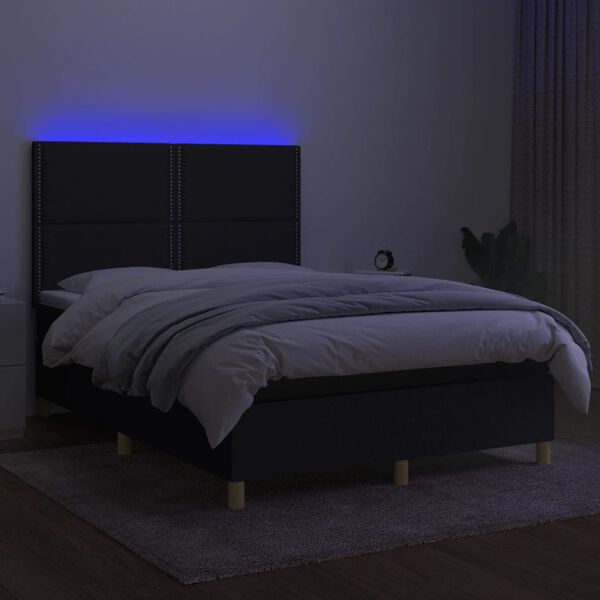 vidaXL Box spring postel s matrac&iacute; a LED čern&aacute; 140x190 cm textil
