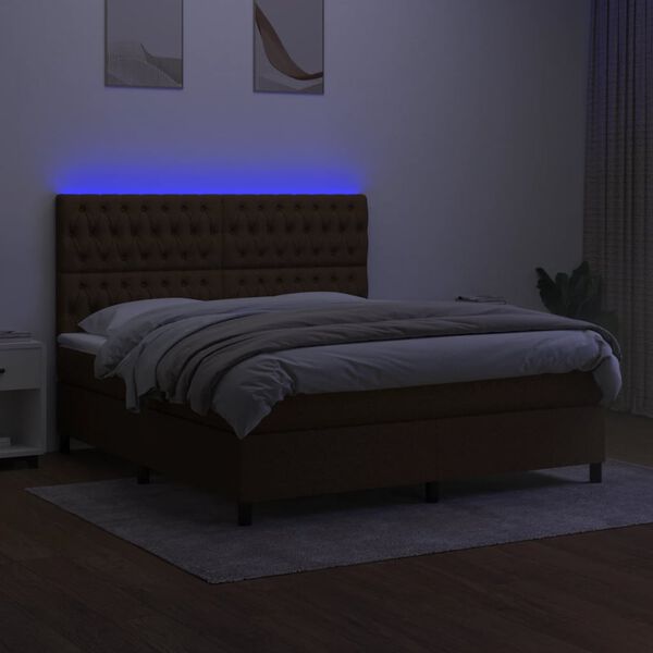 vidaXL Box spring postel s matrac&iacute; a LED tmavě hněd&aacute; 160x200 cm textil