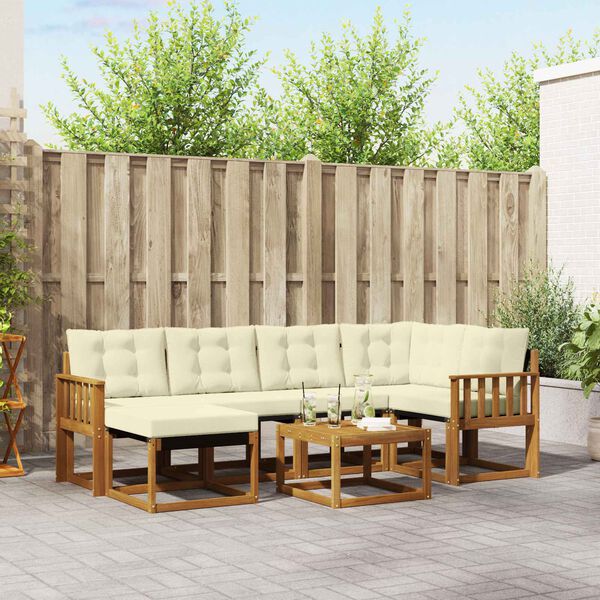 vidaXL Venkovn&iacute; pohovkov&aacute; souprava 7 pcs Přirozen&aacute; a Kr&eacute;mov&aacute;