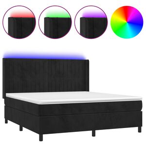 vidaXL Box spring postel s matrac&iacute; a LED čern&aacute; 160x200 cm samet