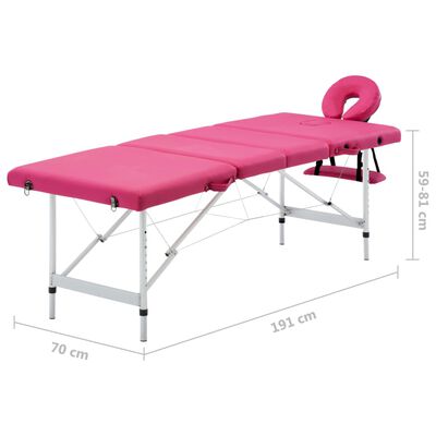 vidaXL Skládací masážní stůl 4 zóny hliník růžový