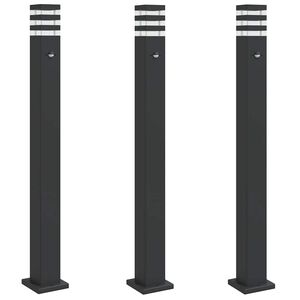 vidaXL Venkovn&iacute; stojac&iacute; lampy s čidlem 3 ks čern&eacute; 110 cm hlin&iacute;k
