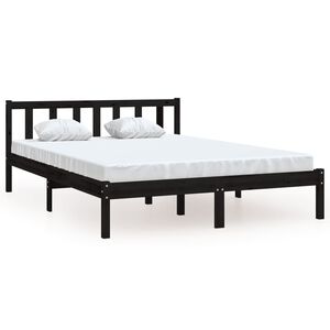 vidaXL R&aacute;m postele čern&yacute; masivn&iacute; borovice 135 x 190 cm Double
