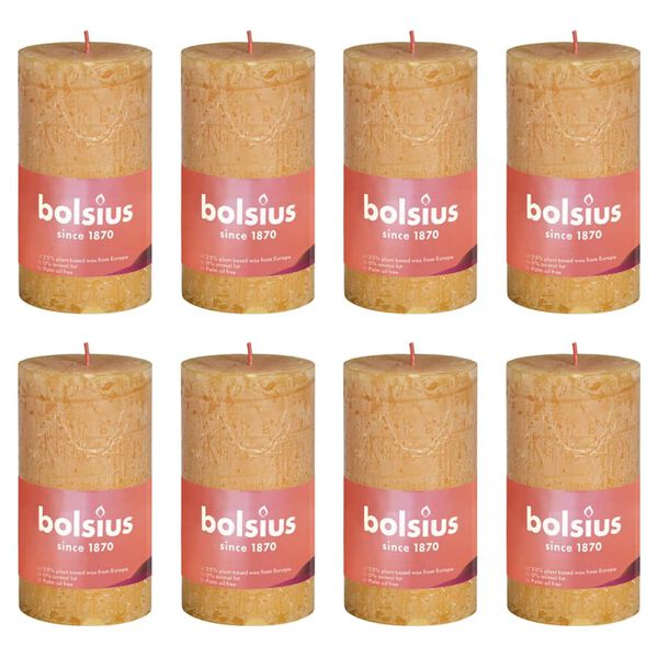 Bolsius Rustik&aacute;ln&iacute; v&aacute;lcov&eacute; sv&iacute;čky Shine 8 ks 100 x 50 mm medově žlut&eacute;