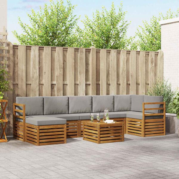 vidaXL Rohov&aacute; sofa sada s pol&scaron;t&aacute;řem 8 pcs Př&iacute;rodn&iacute; a světle &scaron;ed&aacute;