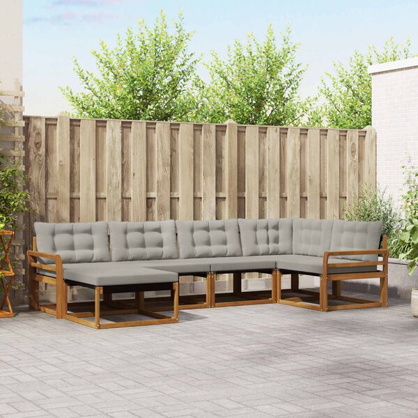 vidaXL Venkovn&iacute; pohovkov&aacute; souprava 6 pcs Př&iacute;rodn&iacute; a světle &scaron;ed&aacute;