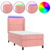 vidaXL Box spring postel s matrac&iacute; a LED růžov&aacute; 90x190 cm samet