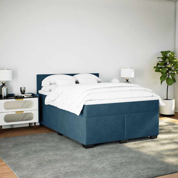 vidaXL Box spring postel s matrac&iacute; modr&aacute; 160 x 200 cm samet