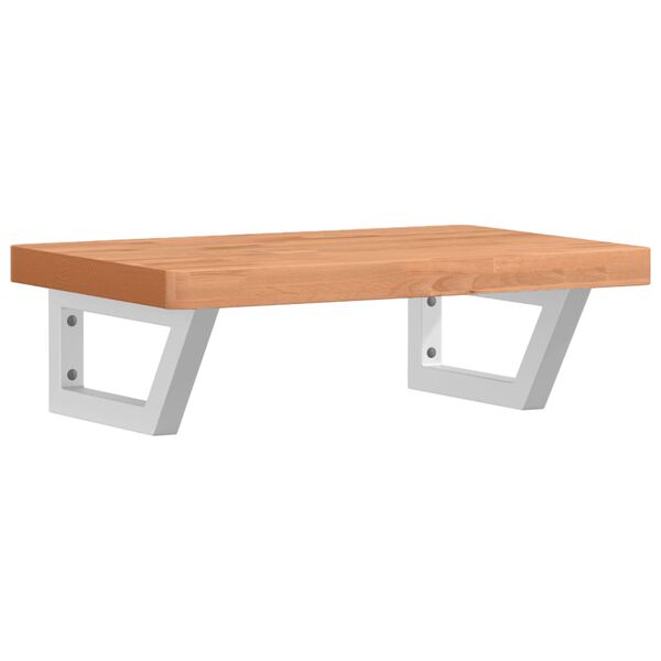 vidaXL Deska pod umyvadlo n&aacute;stěnn&aacute; ocel a masivn&iacute; bukov&eacute; dřevo