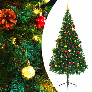 vidaXL V&aacute;nočn&iacute; stromek s LED osvětlen&iacute;m a baňkami zelen&yacute; 210 cm