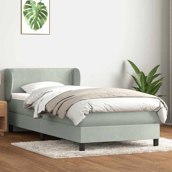 vidaXL Box spring postel s matrac&iacute; světle &scaron;ed&aacute; 90x210 cm samet
