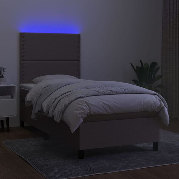 vidaXL Box spring postel s matrac&iacute; a LED taupe 90x200 cm textil