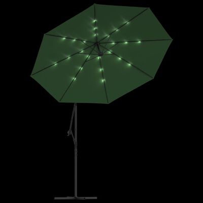 vidaXL Závěsný slunečník s kovovou tyčí a LED světlem, zelený, 300 cm