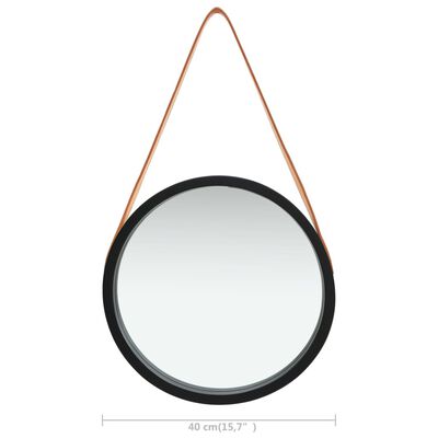 vidaXL Nástěnné zrcadlo s popruhem 40 cm černé