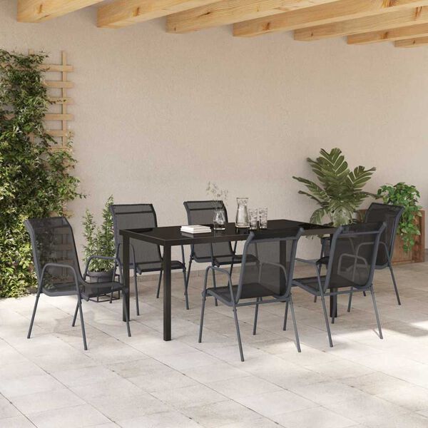 vidaXL Zahradn&iacute; j&iacute;deln&iacute; souprava 7 pcs Čern&aacute; Textilene a ocel