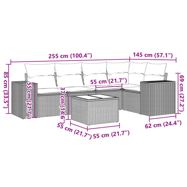 vidaXL 6d&iacute;ln&aacute; zahradn&iacute; sedac&iacute; souprava s podu&scaron;kami čern&aacute; polyratan