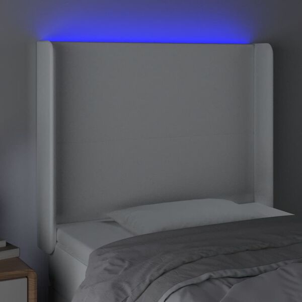 vidaXL Čelo postele s LED b&iacute;l&eacute; 93 x 16 x 118/128 cm uměl&aacute; kůže