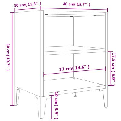 vidaXL Noční stolek s kovovými nohami lesklý šedý 40 x 30 x 50 cm