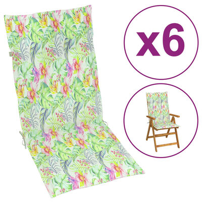 vidaXL Podušky na židli vysoké opěradlo 6 ks vzor listů 120x50x3 cm