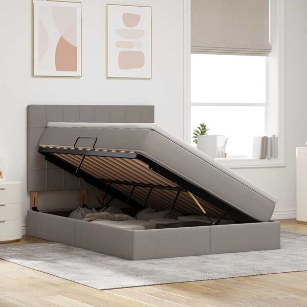 vidaXL Postel s &uacute;ložn&yacute;m prostorem a LED osvětlen&iacute;m Taupe 140 x 190 cm