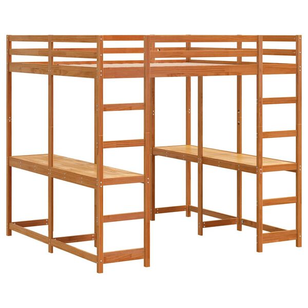 vidaXL Patrov&aacute; postel se stolem a žebř&iacute;kem hněd&aacute; 200 x 200 cm borovice