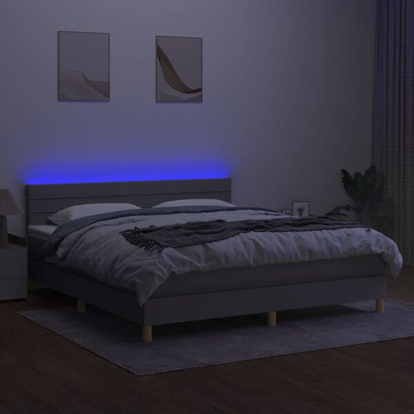 vidaXL Box spring postel s matrac&iacute; a LED světle &scaron;ed&aacute; 180x200 cm textil