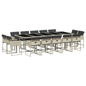 vidaXL 15d&iacute;ln&yacute; zahradn&iacute; j&iacute;deln&iacute; set s podu&scaron;kami světle &scaron;ed&yacute; polyratan