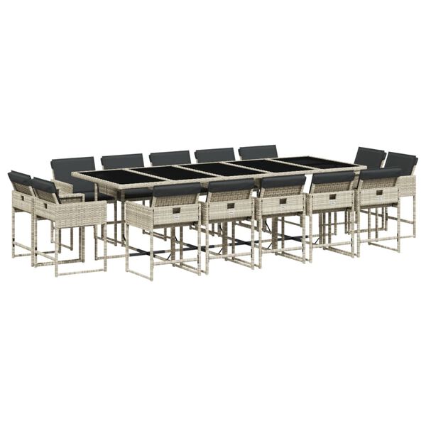 vidaXL 15d&iacute;ln&yacute; zahradn&iacute; j&iacute;deln&iacute; set s podu&scaron;kami světle &scaron;ed&yacute; polyratan