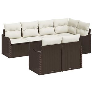 vidaXL Sada zahradn&iacute;ch pohovek s &uacute;loži&scaron;těm 7 pcs Hněd&aacute; Poly ratan
