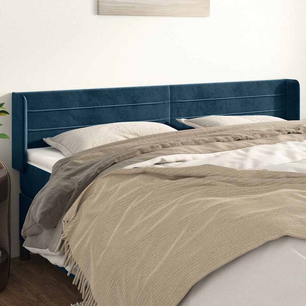 vidaXL Čelo postele typu u&scaron;&aacute;k tmavě modr&aacute; 183x16x78/88 cm samet