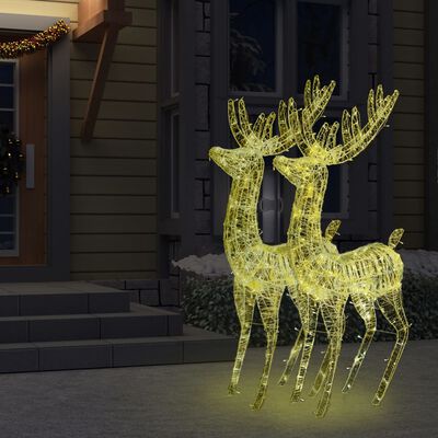 vidaXL XXL Akryloví vánoční sobi s 250 teplými bílými LED 2 ks 180 cm
