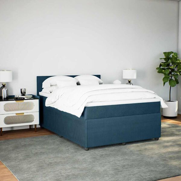 vidaXL Box spring postel s matrac&iacute; modr&aacute; 160 x 200 cm samet