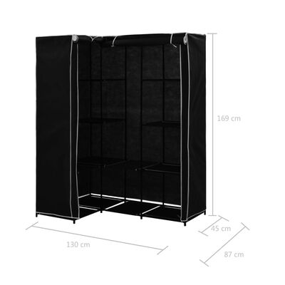 vidaXL Rohová šatní skříň černá 130 x 87 x 169 cm