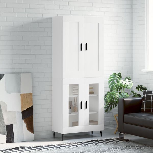 vidaXL Skř&iacute;ň highboard b&iacute;l&aacute; 69,5 x 34 x 180 cm kompozitn&iacute; dřevo