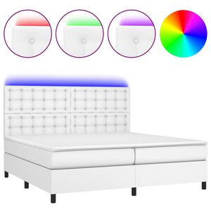vidaXL Box spring postel s matrac&iacute; a LED b&iacute;l&aacute; 200x200 cm uměl&aacute; kůže