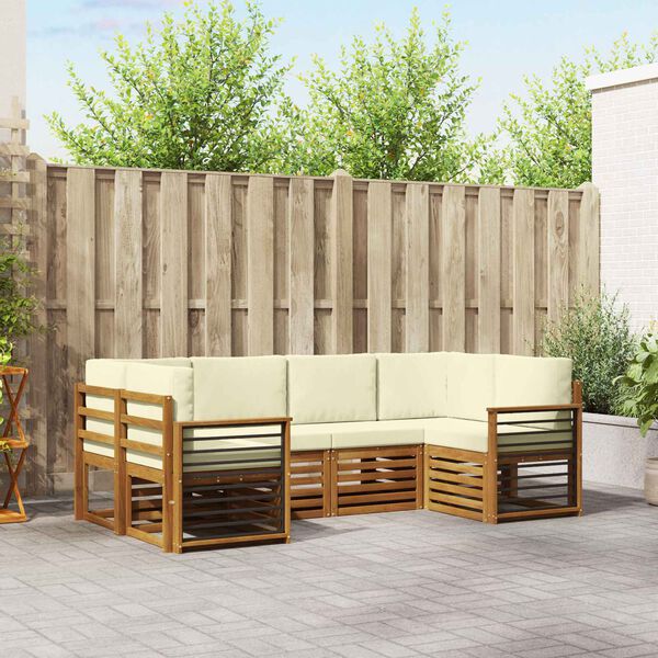 vidaXL Sedac&iacute; soupravy 6 pcs Přirozen&aacute; a Kr&eacute;mov&aacute; Masivn&iacute; ak&aacute;tov&eacute; dřevo