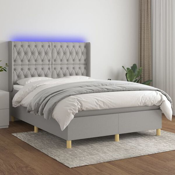 vidaXL Box spring postel s matrac&iacute; a LED světle &scaron;ed&aacute; 140x200 cm textil
