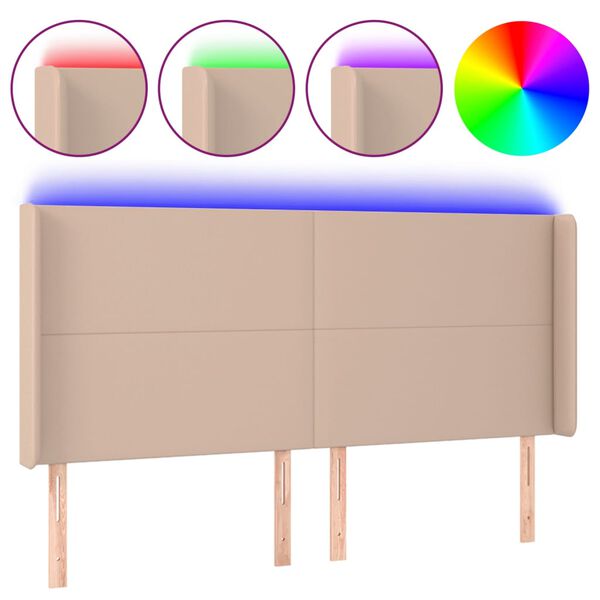 vidaXL Čelo postele s LED cappuccino 203 x 16 x 118/128 cm uměl&aacute; kůže