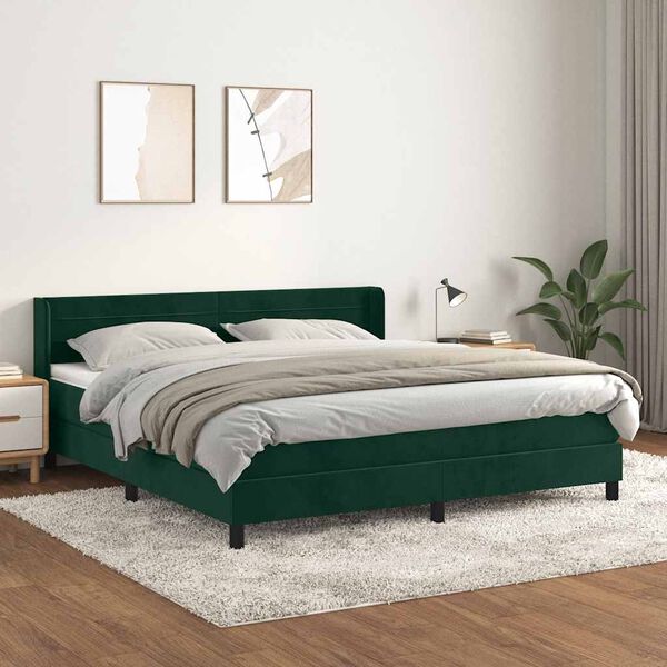 vidaXL Box spring postel s matrac&iacute; tmavě zelen&aacute; 180x200 cm samet