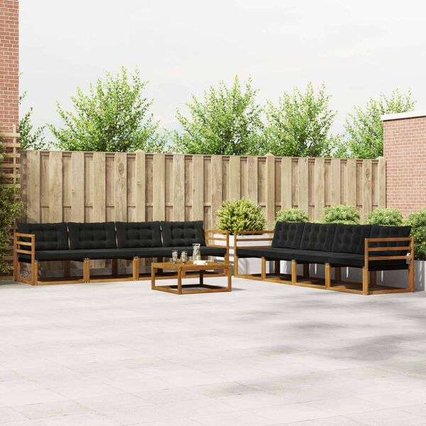 vidaXL Venkovn&iacute; pohovkov&aacute; souprava s pol&scaron;t&aacute;řem 9 pcs Přirozen&aacute; a čern&aacute;