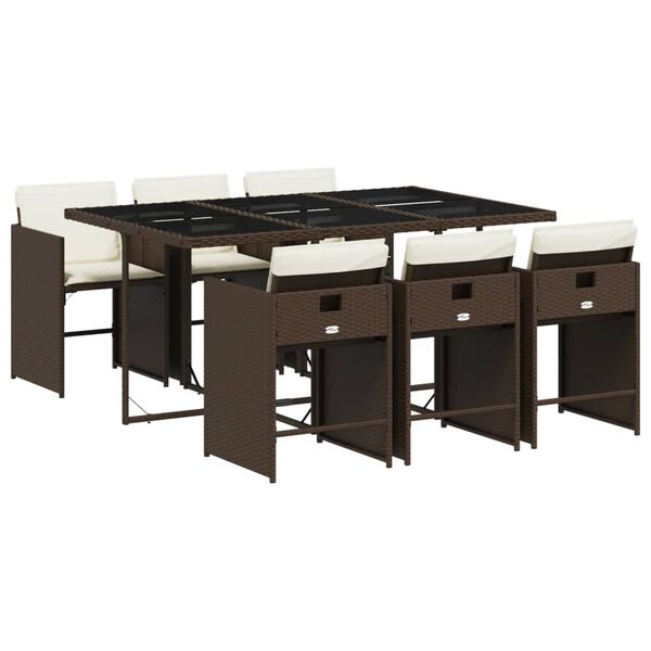 vidaXL 7d&iacute;ln&yacute; zahradn&iacute; j&iacute;deln&iacute; set s podu&scaron;kami hněd&yacute; polyratan