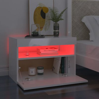vidaXL Noční stolek s LED osvětlením bílý s vysokým leskem 60x35x40 cm