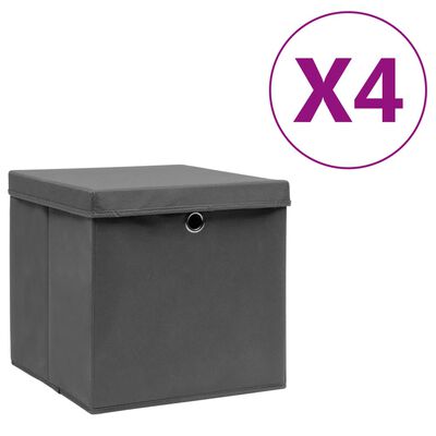 vidaXL Úložné boxy s víky 4 ks 28 x 28 x 28 cm šedé