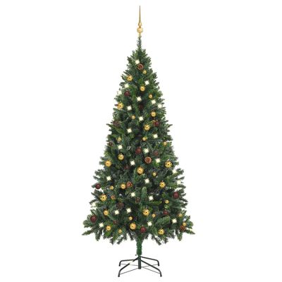 vidaXL Umělý vánoční stromek s LED a sadou koulí zelený 180 cm